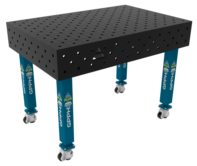 Stół Spawalniczy PLUS Rozmiar - 1200x800mm, Siatka - diagonalna, System - Φ16, Nogi - Na kołach