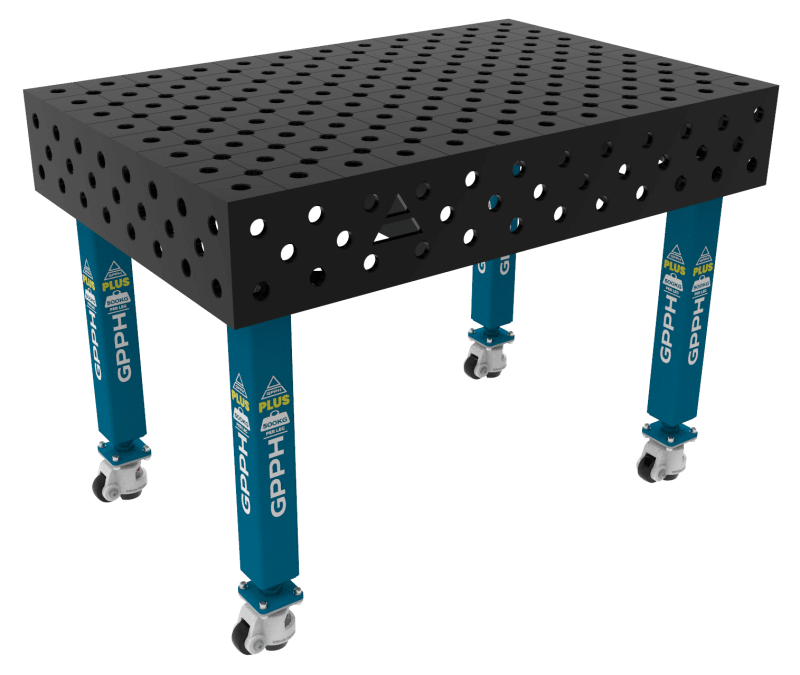 Stół Spawalniczy PLUS Rozmiar - 1200x800mm, Siatka - diagonalna, System - Φ28, Nogi - Na kołach