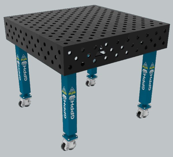 Stół Spawalniczy PLUS Rozmiar - 1000x1000mm, Siatka - diagonalna, System - Φ28, Nogi - Na kołach