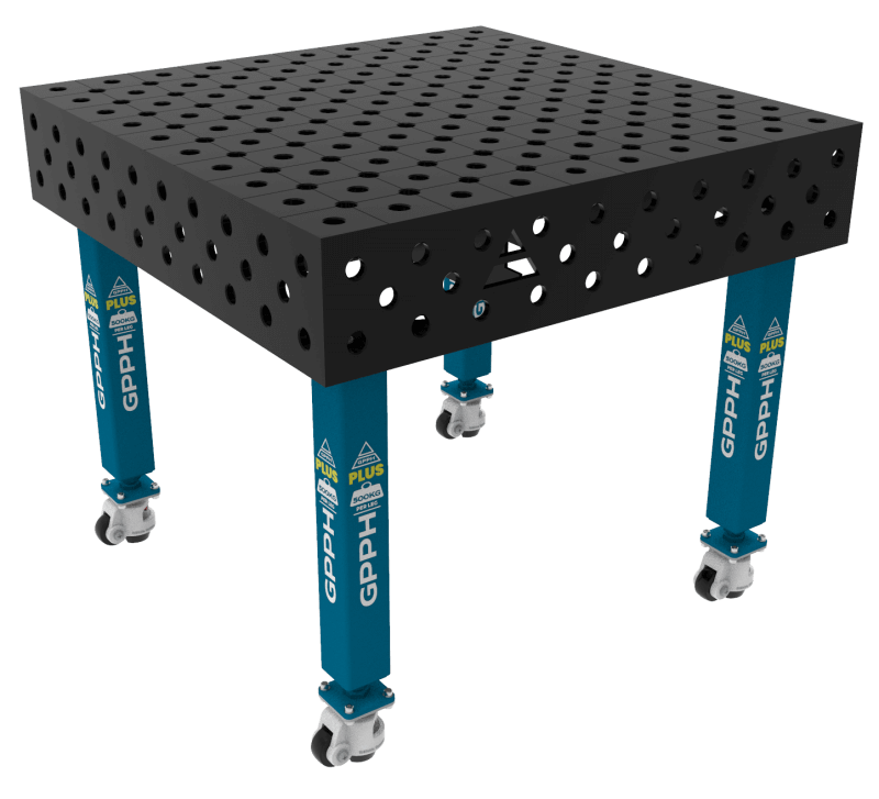 Stół Spawalniczy PLUS Rozmiar - 1000x1000mm, Siatka - diagonalna, System - Φ28, Nogi - Na kołach