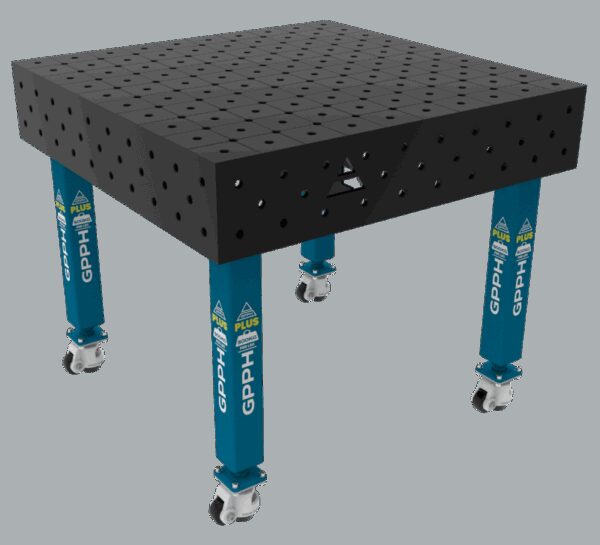 Stół Spawalniczy PLUS Rozmiar - 1000x1000mm, Siatka - diagonalna, System - Φ16, Nogi - Na kołach