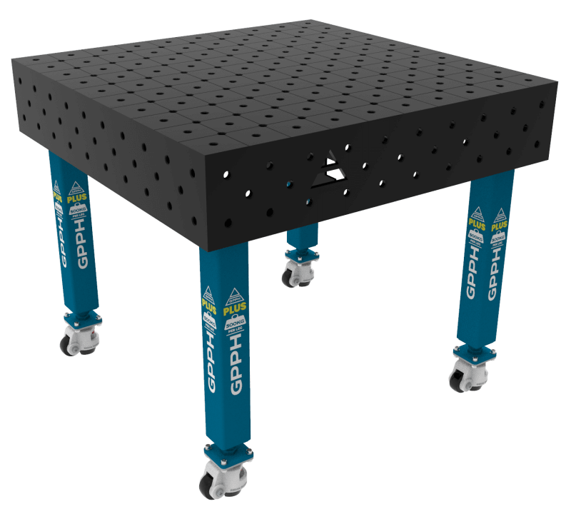 Stół Spawalniczy PLUS Rozmiar - 1000x1000mm, Siatka - diagonalna, System - Φ16, Nogi - Na kołach