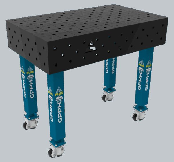 Stół Spawalniczy PLUS Rozmiar - 1000x600mm, Siatka - diagonalna, System - Φ16, Nogi - Na kołach