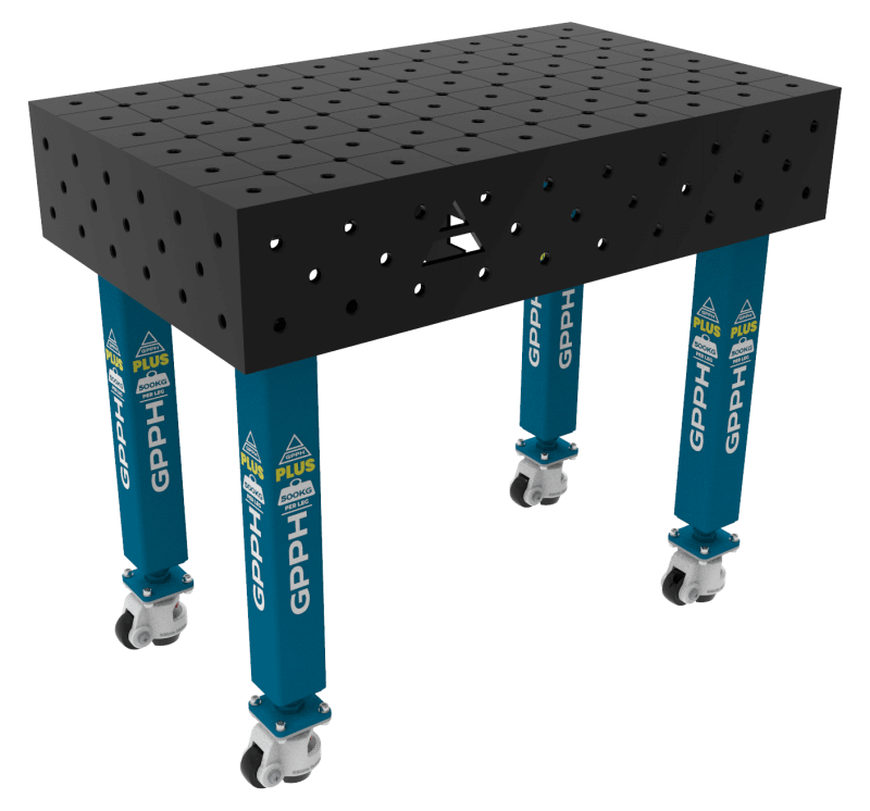 Stół Spawalniczy PLUS Rozmiar - 1000x600mm, Siatka - diagonalna, System - Φ16, Nogi - Na kołach