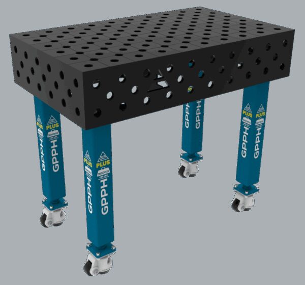 Stół Spawalniczy PLUS Rozmiar - 1000x600mm, Siatka - diagonalna, System - Φ28, Nogi - Na kołach