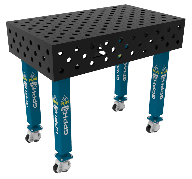 Stół Spawalniczy PLUS Rozmiar - 1000x600mm, Siatka - diagonalna, System - Φ28, Nogi - Na kołach