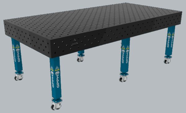 Stół Spawalniczy PLUS Siatka - diagonalna, System - Φ16, Rozmiar - 2400x1200mm, Nogi - Na kołach