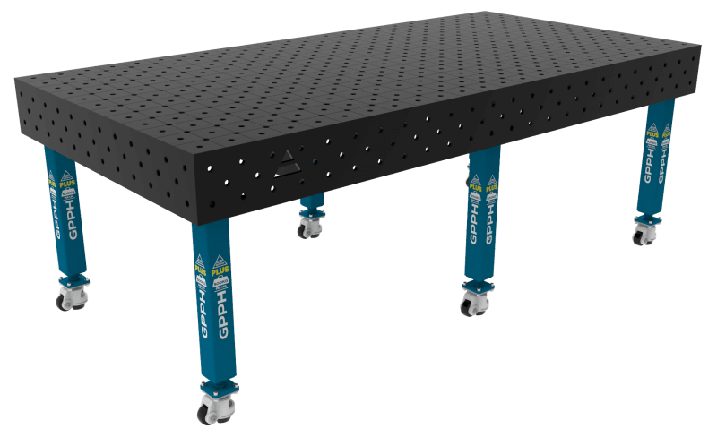 Stół Spawalniczy PLUS Siatka - diagonalna, System - Φ16, Rozmiar - 2400x1200mm, Nogi - Na kołach