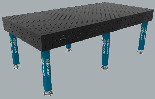 Stół Spawalniczy PLUS Siatka - diagonalna, System - Φ16, Rozmiar - 2400x1200mm, Nogi - Na stopach