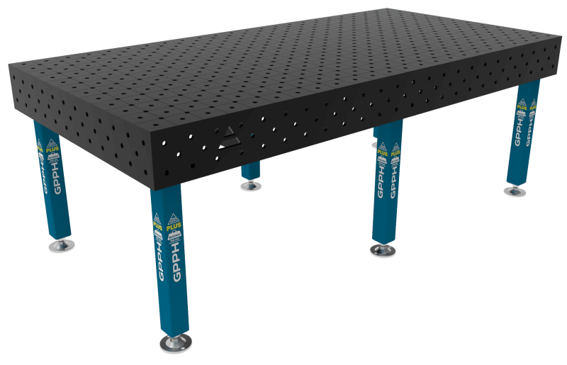Stół Spawalniczy PLUS Siatka - diagonalna, System - Φ16, Rozmiar - 2400x1200mm, Nogi - Na stopach