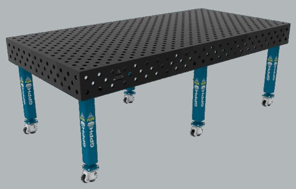 Stół Spawalniczy PLUS Siatka - diagonalna, System - Φ28, Rozmiar - 2400x1200mm, Nogi - Na kołach