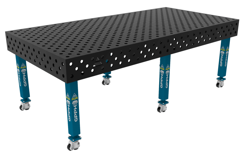 Stół Spawalniczy PLUS Siatka - diagonalna, System - Φ28, Rozmiar - 2400x1200mm, Nogi - Na kołach