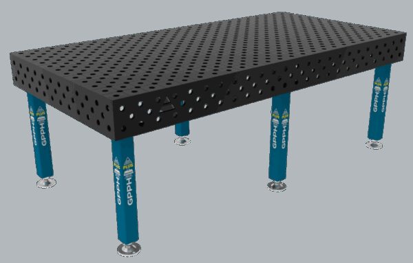 Stół Spawalniczy PLUS Siatka - diagonalna, System - Φ28, Rozmiar - 2400x1200mm, Nogi - Na stopach