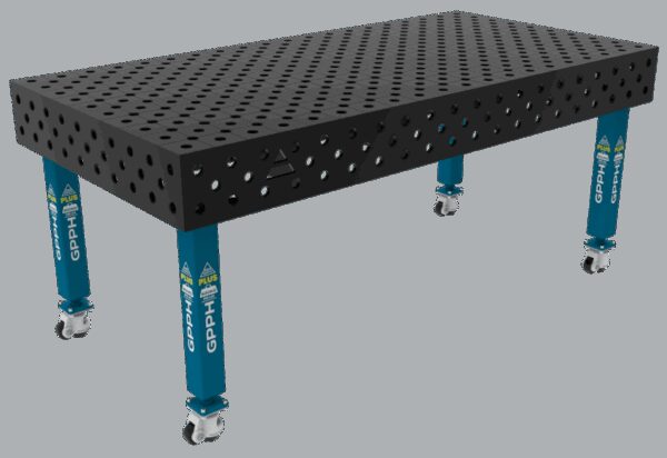 Stół Spawalniczy PLUS Rozmiar - 2000x1000mm, Siatka - diagonalna, System - Φ28, Nogi - Na kołach