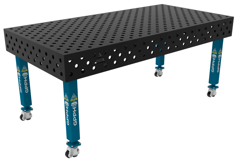 Stół Spawalniczy PLUS Rozmiar - 2000x1000mm, Siatka - diagonalna, System - Φ28, Nogi - Na kołach