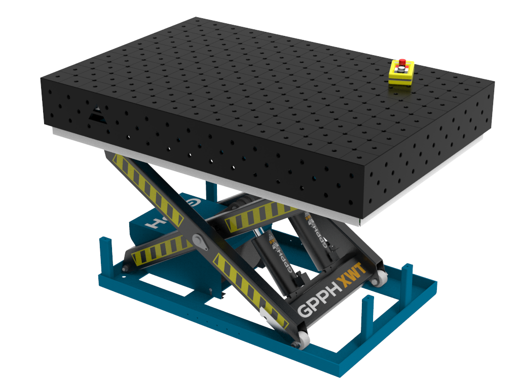 Stół Spawalniczy PRO 1500x1000 mm z hydraulicznym systemem podnoszenia, system 16, siatka diagonalna