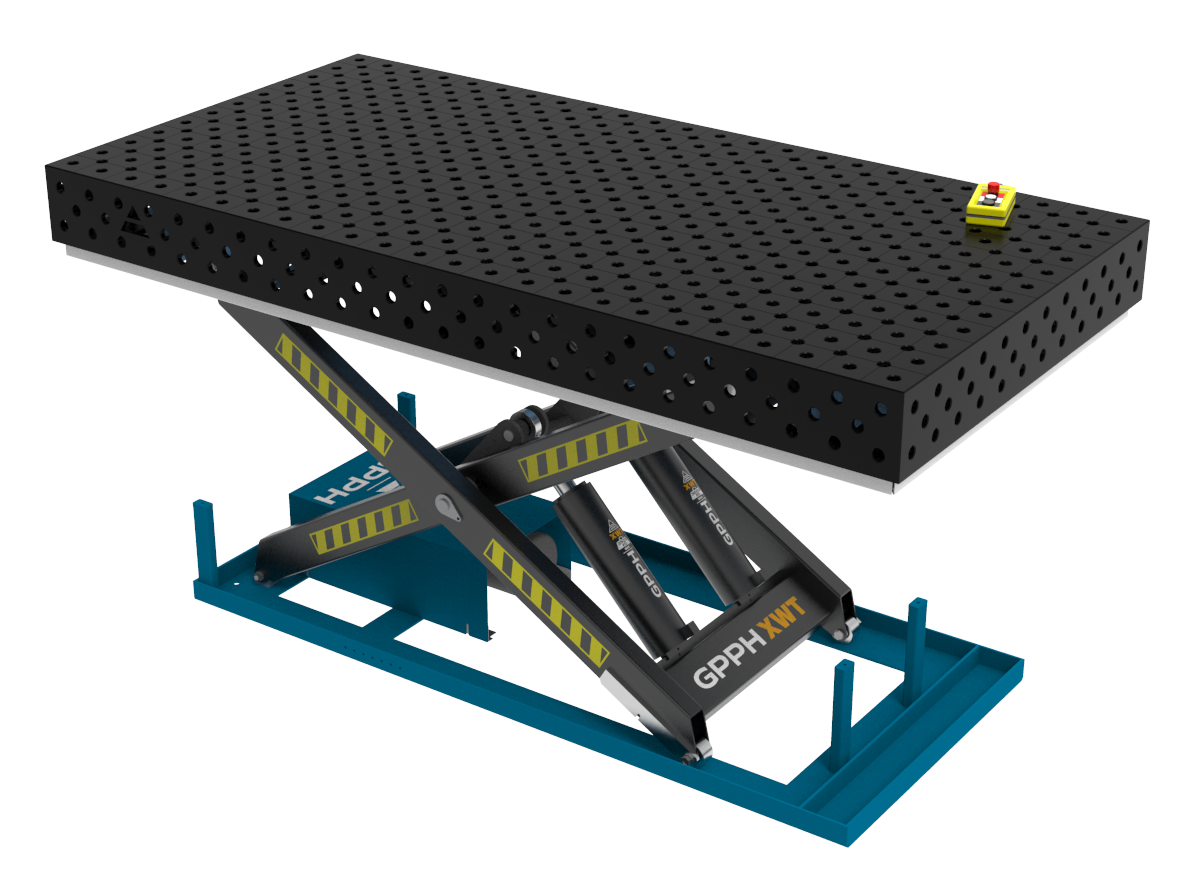 Stół Spawalniczy ECO 2400x1200 mm z hydraulicznym systemem podnoszenia, system 28, siatka diagonalna