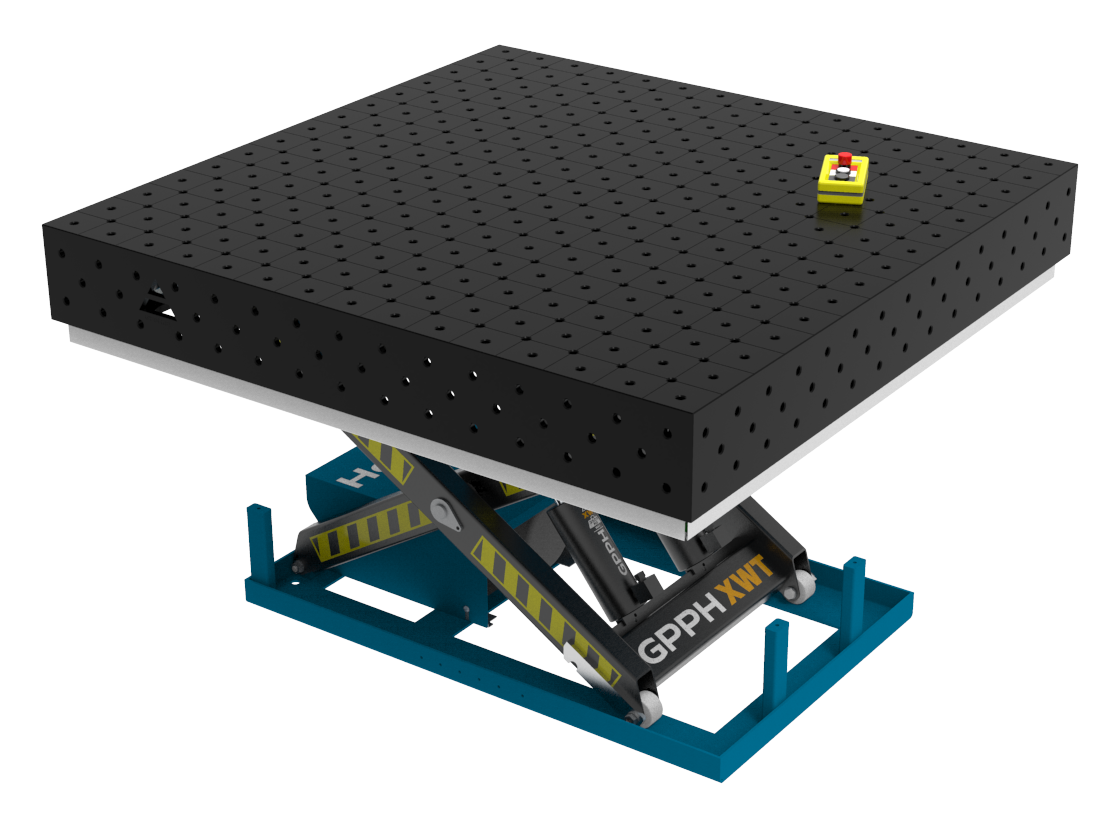 Stół Spawalniczy ECO 1500x1480 mm z hydraulicznym systemem podnoszenia, system 16, siatka diagonalna