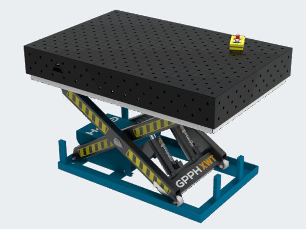 Stół Spawalniczy ECO 1500x1000 mm z hydraulicznym systemem podnoszenia, system 16, siatka diagonalna