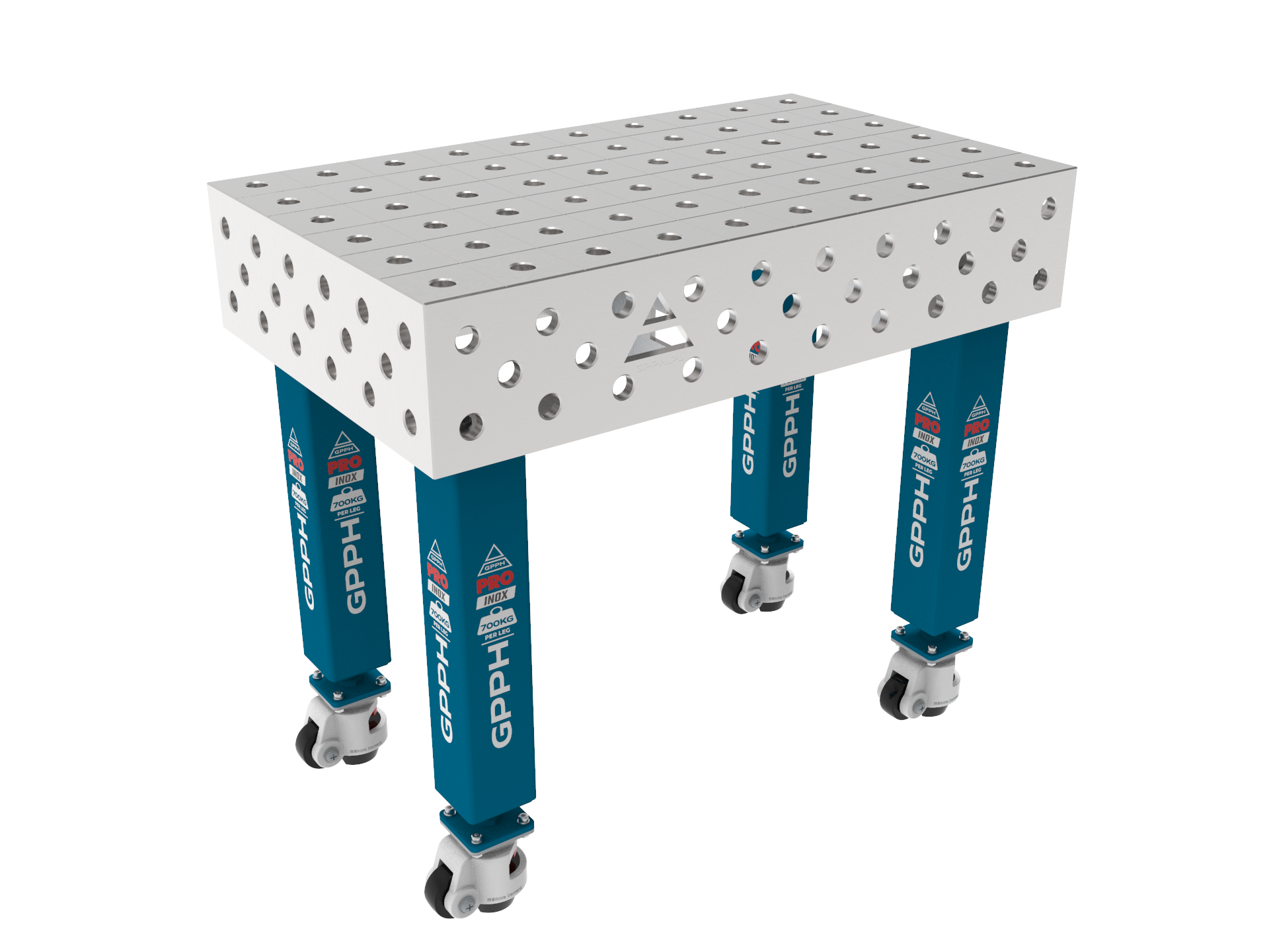 Stół Spawalniczy PRO INOX Rozmiar - 1000x600mm, Siatka - 100x100mm, System - Φ28, Nogi - Na kołach