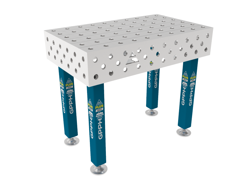 Stół Spawalniczy PLUS INOX 1000 x 600 mm Siatka - 100x100mm, System - Φ28, Nogi - Na stopach, Blat - Blat PLUS INOX