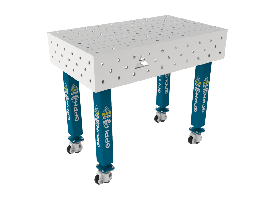 Stół Spawalniczy PLUS INOX 1000 x 600 mm Siatka - 100x100mm, System - Φ16, Nogi - Na kołach, Blat - Blat PLUS INOX