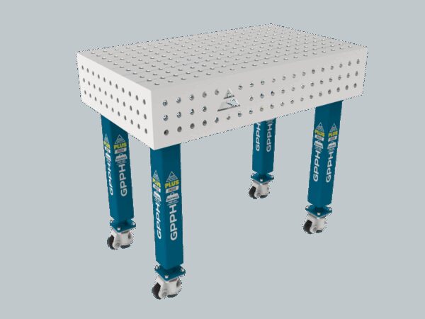 Stół Spawalniczy PLUS INOX 1000 x 600 mm Siatka - 50x50mm, System - Φ16, Nogi - Na kołach, Blat - Blat PLUS INOX