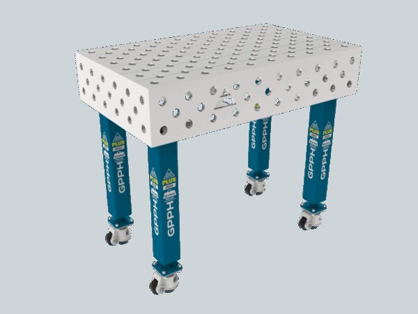 Stół Spawalniczy PLUS INOX 1000 x 600 mm Siatka - diagonalna, System - Φ28, Nogi - Na kołach, Blat - Blat PLUS INOX