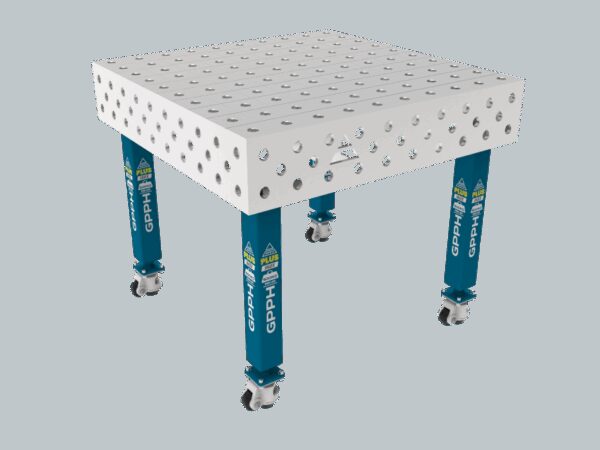 Stół Spawalniczy PLUS INOX 1000 x 1000 mm Siatka - 100x100mm, System - Φ28, Nogi - Na kołach, Blat - Blat PLUS INOX