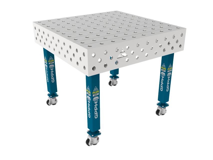 Stół Spawalniczy PLUS INOX 1000 x 1000 mm Siatka - 100x100mm, System - Φ28, Nogi - Na kołach, Blat - Blat PLUS INOX