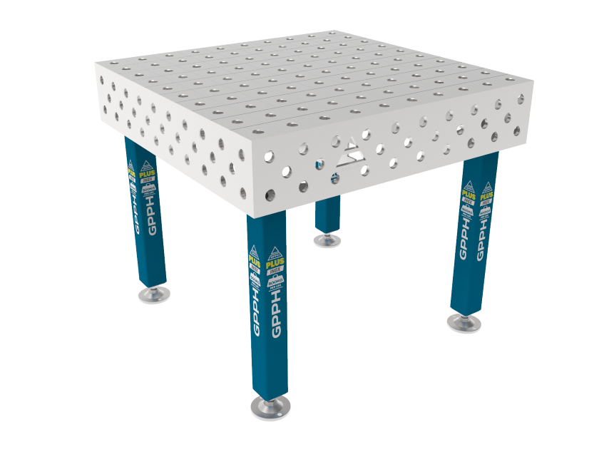 Stół Spawalniczy PLUS INOX 1000 x 1000 mm Siatka - 100x100mm, System - Φ28, Nogi - Na stopach, Blat - Blat PLUS INOX
