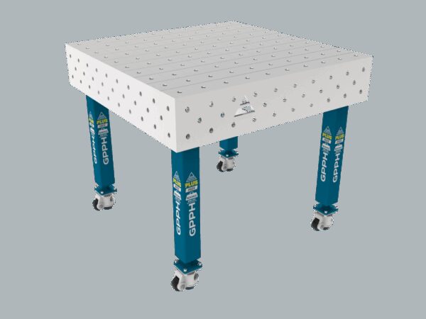 Stół Spawalniczy PLUS INOX 1000 x 1000 mm Siatka - 100x100mm, System - Φ16, Nogi - Na kołach, Blat - Blat PLUS INOX