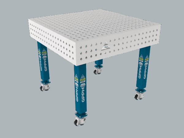 Stół Spawalniczy PLUS INOX 1000 x 1000 mm Siatka - 50x50mm, System - Φ16, Nogi - Na kołach, Blat - Blat PLUS INOX