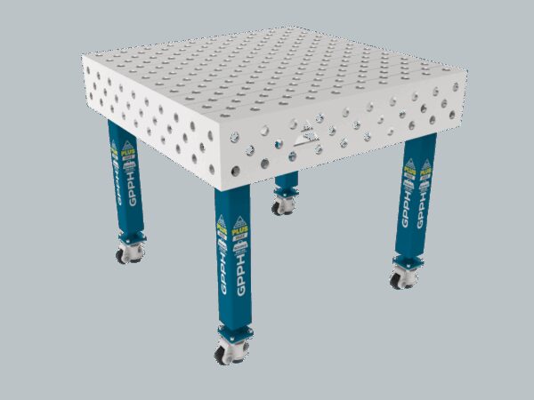 Stół Spawalniczy PLUS INOX 1000 x 1000 mm Siatka - diagonalna, System - Φ28, Nogi - Na kołach, Blat - Blat PLUS INOX