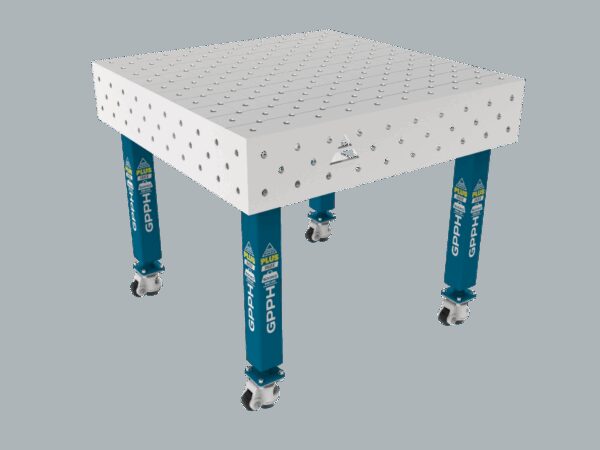 Stół Spawalniczy PLUS INOX 1000 x 1000 mm Siatka - diagonalna, System - Φ16, Nogi - Na kołach, Blat - Blat PLUS INOX