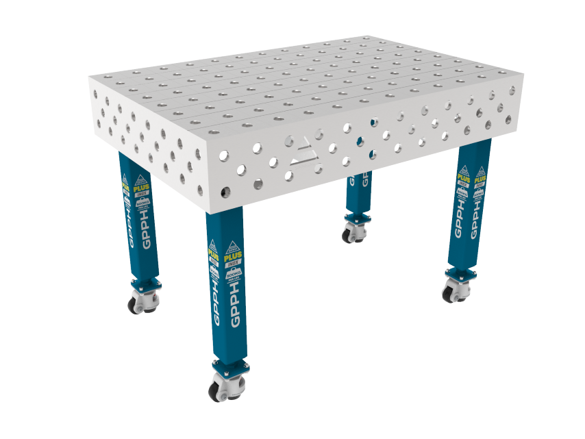 Stół Spawalniczy PLUS INOX 1200 x 800 mm Siatka - 100x100mm, System - Φ28, Nogi - Na kołach, Blat - Blat PLUS INOX