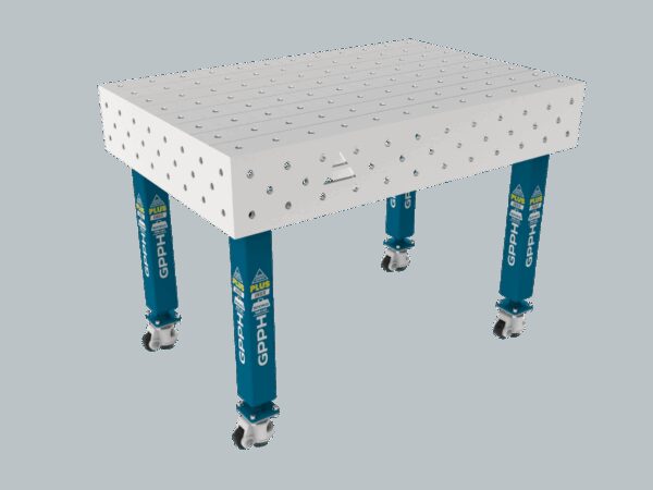 Stół Spawalniczy PLUS INOX 1200 x 800 mm Siatka - 100x100mm, System - Φ16, Nogi - Na kołach, Blat - Blat PLUS INOX