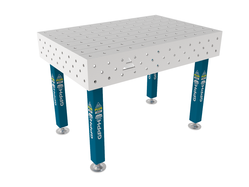 Stół Spawalniczy PLUS INOX 1200 x 800 mm Siatka - 100x100mm, System - Φ16, Nogi - Na stopach, Blat - Blat PLUS INOX