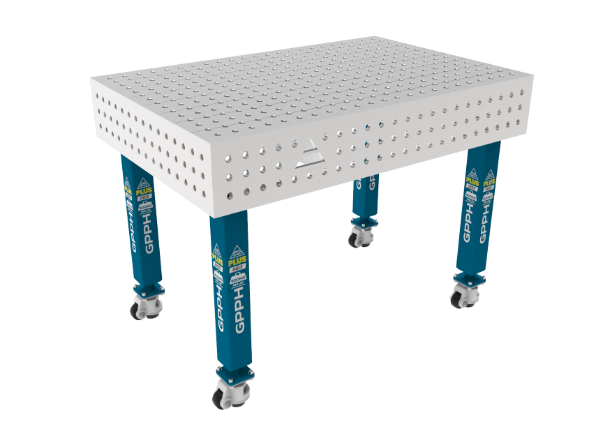 Stół Spawalniczy PLUS INOX 1200 x 800 mm Siatka - 50x50mm, System - Φ16, Nogi - Na kołach, Blat - Blat PLUS INOX