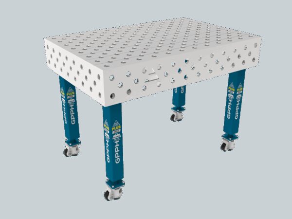 Stół Spawalniczy PLUS INOX 1200 x 800 mm Siatka - diagonalna, System - Φ28, Nogi - Na kołach, Blat - Blat PLUS INOX