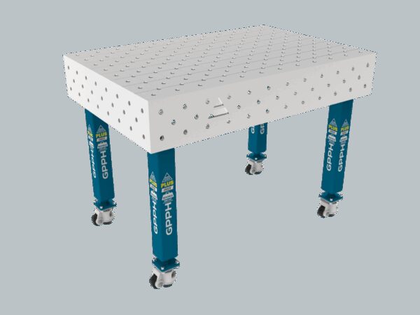Stół Spawalniczy PLUS INOX 1200 x 800 mm Siatka - diagonalna, System - Φ16, Nogi - Na kołach, Blat - Blat PLUS INOX
