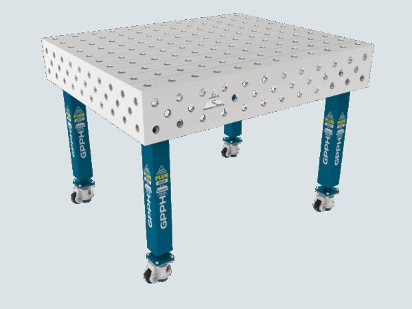 Stół Spawalniczy PLUS INOX 1200 x 1000 mm Siatka - 100x100mm, System - Φ28, Nogi - Na kołach, Blat - Blat plus INOX