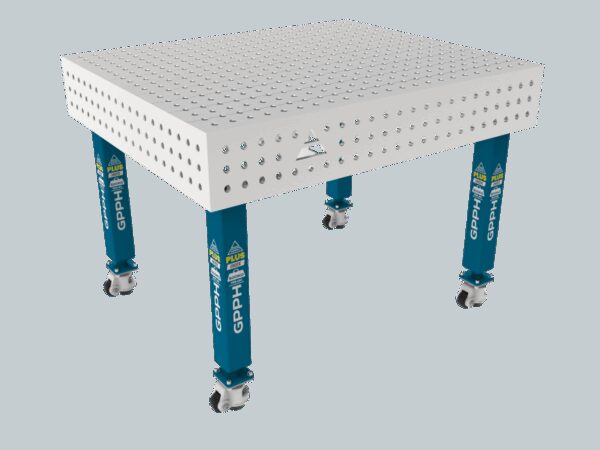 Stół Spawalniczy PLUS INOX 1200 x 1000 mm Siatka - 50x50mm, System - Φ16, Nogi - Na kołach, Blat - Blat plus INOX