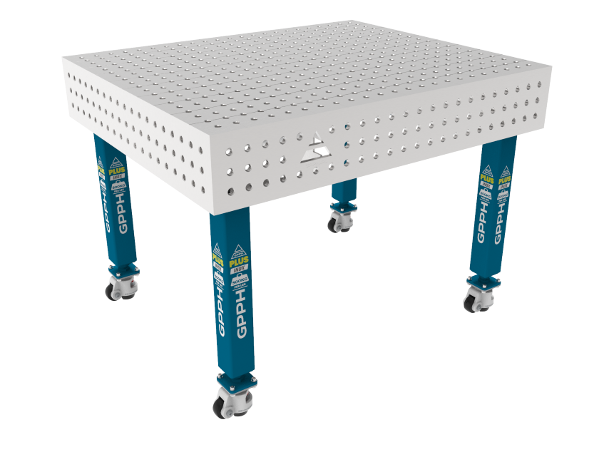 Stół Spawalniczy PLUS INOX 1200 x 1000 mm Siatka - 50x50mm, System - Φ16, Nogi - Na kołach, Blat - Blat plus INOX