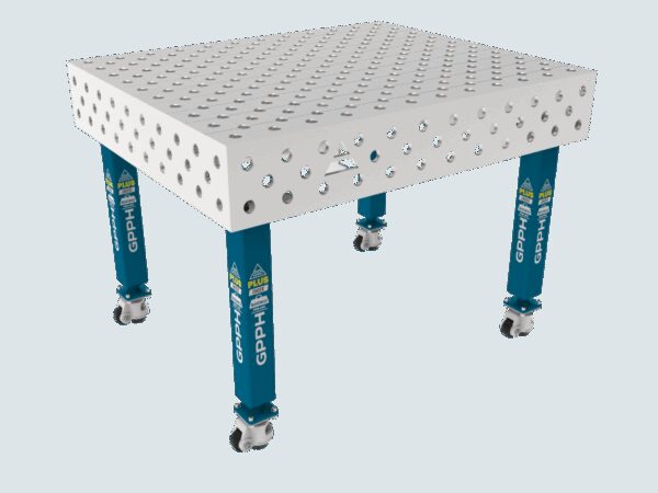 Stół Spawalniczy PLUS INOX 1200 x 1000 mm Siatka - diagonalna, System - Φ28, Nogi - Na kołach, Blat - Blat plus INOX