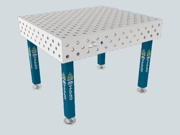 Stół Spawalniczy PLUS INOX 1200 x 1000 mm Siatka - diagonalna, System - Φ28, Nogi - Na stopach, Blat - Blat plus INOX