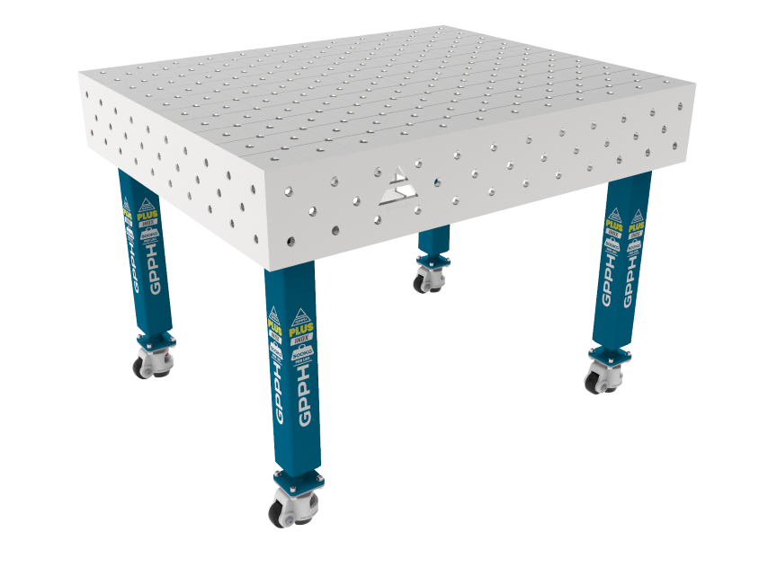Stół Spawalniczy PLUS INOX 1200 x 1000 mm Siatka - diagonalna, System - Φ16, Nogi - Na kołach, Blat - Blat plus INOX