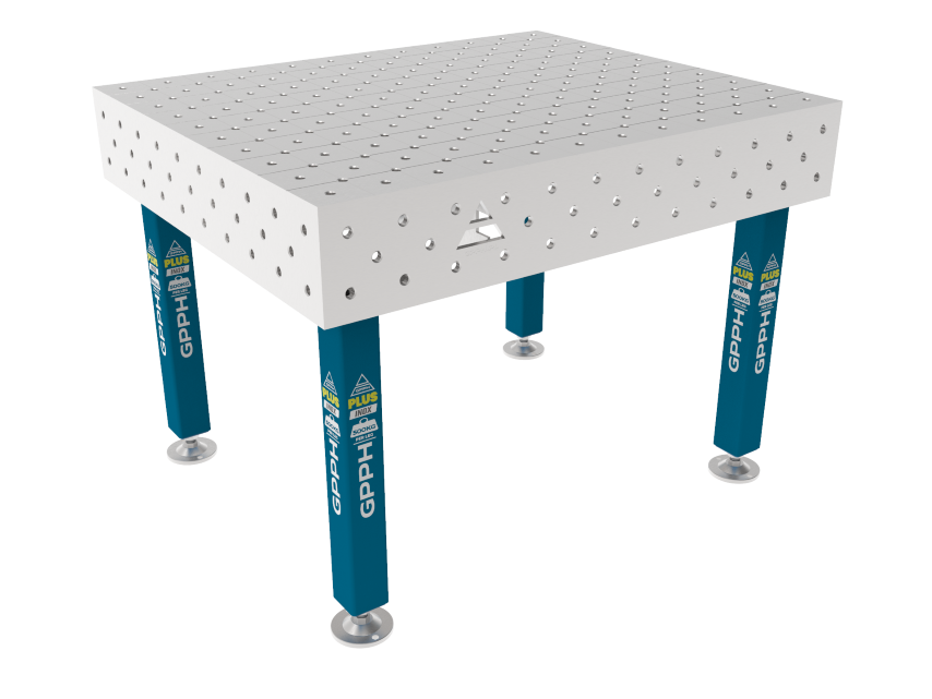 Stół Spawalniczy PLUS INOX 1200 x 1000 mm Siatka - diagonalna, System - Φ16, Nogi - Na stopach, Blat - Blat plus INOX