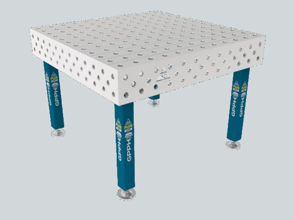 Stół Spawalniczy PLUS INOX 1200 x 1200 mm Siatka - 100x100mm, System - Φ28, Nogi - Na stopach, Blat - Blat PLUS INOX