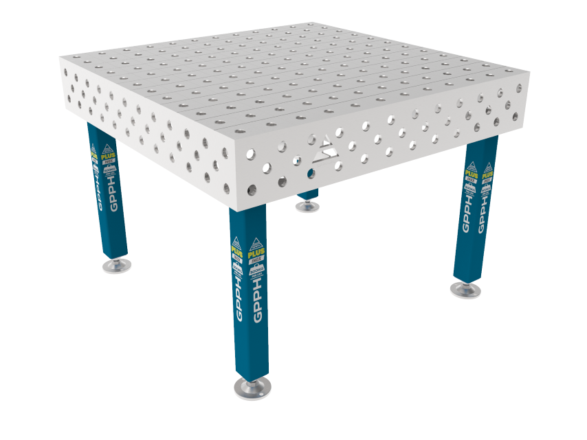 Stół Spawalniczy PLUS INOX 1200 x 1200 mm Siatka - 100x100mm, System - Φ28, Nogi - Na stopach, Blat - Blat PLUS INOX